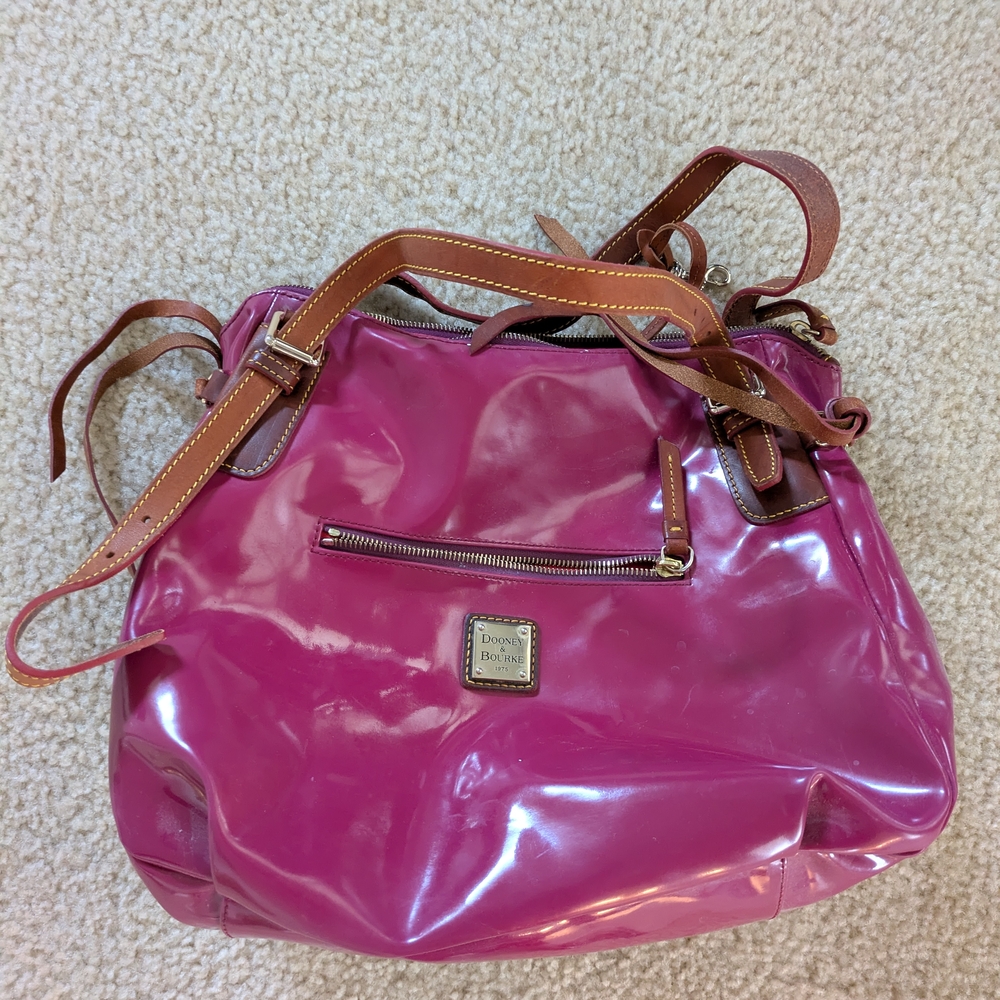 Dooney & Bourke Pink and Brown Shoulder Bag with Glossy Finish